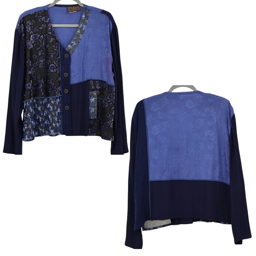Spencer Alexis Patchwork Top Womens 12 Blue Boho Flowy Bohemian Fairy Grunge 90s
